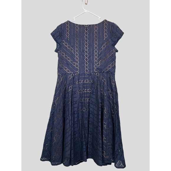 eShakti Navy Blue Eyelet Dress Short Sleeve Fit& Flare Cocktail READ DESCRIPTION - Picture 8 of 14